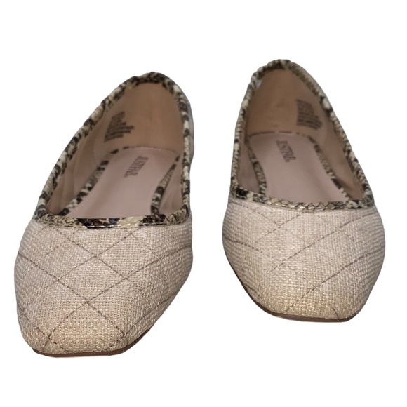 JustFab Beige Woven Quilted Detail Neutral Flats Slip On Shoes - Picture 3 of 7